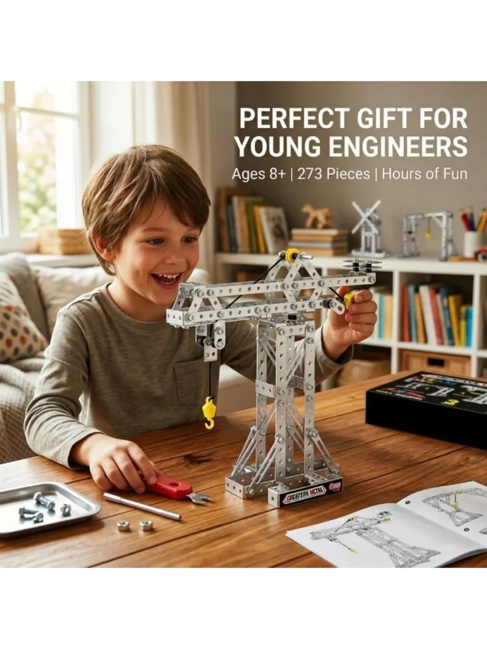 273pcs Metal Building Toy Set - 3-in-1 Tower Crane, Windmill & Erector Kit for - Picture 6 of 9